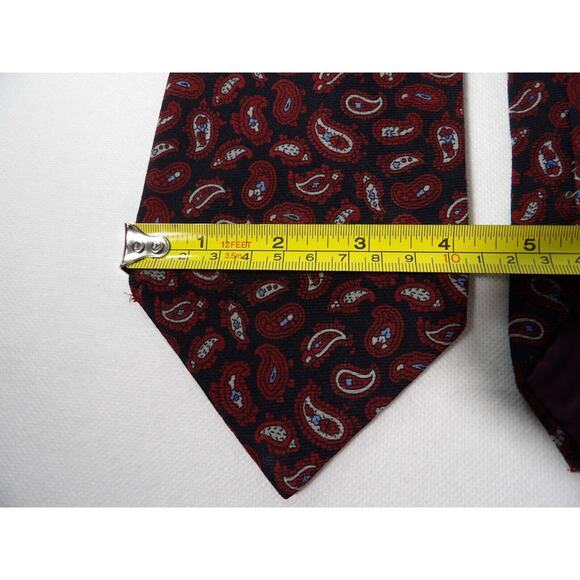Vtg Burt Pulitzer Bagpiper Mens Neck Tie Wool Challis Black Red Paisley - Picture 4 of 9